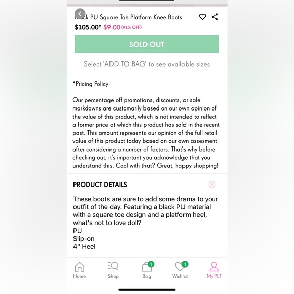 Black PU Square Toe Knee High Boots - Picture 8 of 8